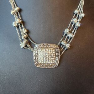 Silver Multi-Strand Crystal Pendant Necklace - Women's Fashion Jewelry